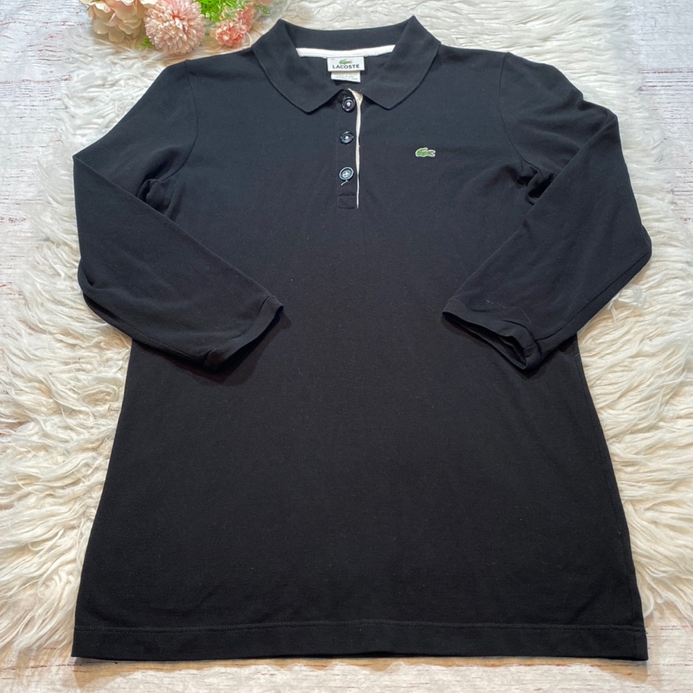 Lacoste Black 3/4 Sleeve Knit  Classic Polo Top sz 42